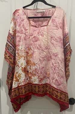 Susan Graver Printed Charmeuse Scarf Kaftan Tunic Top Size 1X